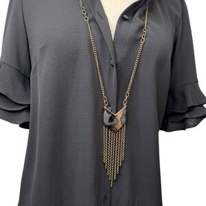 Long Bronze 36” Distressed Necklace with Fringe